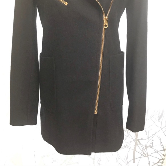 Juicy Couture black wool leather gold hardware zipper zip up long peacoat jacket - Picture 6 of 8